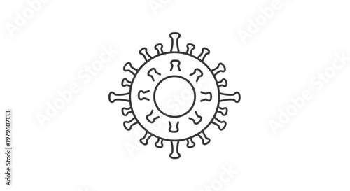 Stylized Outline Icon of Coronavirus Molecule on White Background