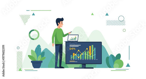 Illustrative presentation of analytical data by a professional at an innovative workspace