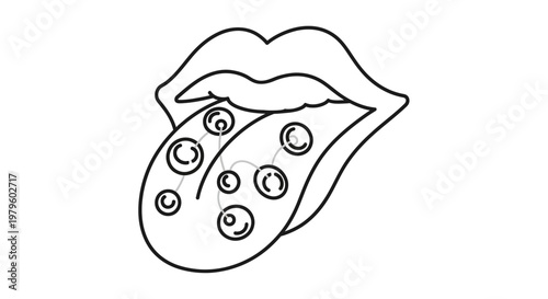 Illustration of a tongue with circles, representing taste or sensation