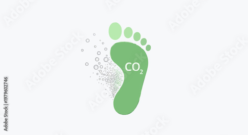 Green footprint icon with CO2 emission bubbles representing environmental impact and carbon footprint reduction
