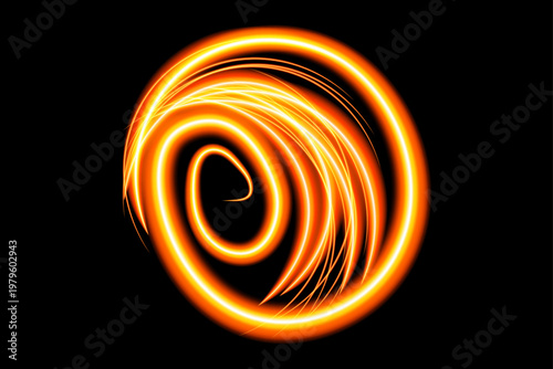 Dynamic light effect abstract orange swirls and spirals in a dark background
