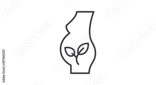 Pregnant belly icon with growing seedling, symbolizing new life and healthy pregnancy