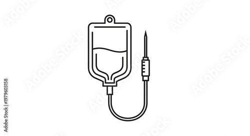 Medical IV Drip Bag and Needle Icon Line Art