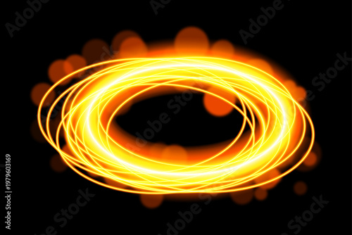 Dynamic light effect fiery orange swirls create a captivating circular light painting