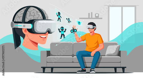 Immersive experiences in augmented reality with virtual reality headset for gaming and learning