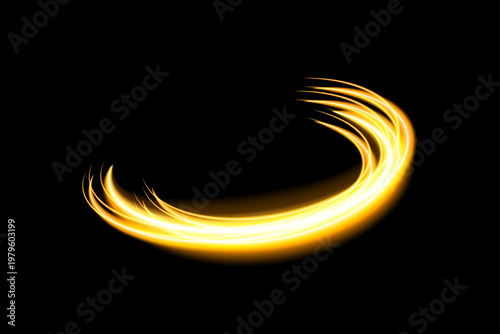 Dynamic golden light effect abstract swirl of light and energy for modern designs