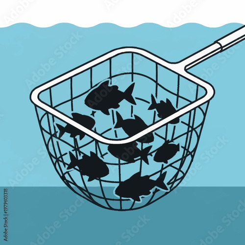 Fish caught in a metal basket underwater.
