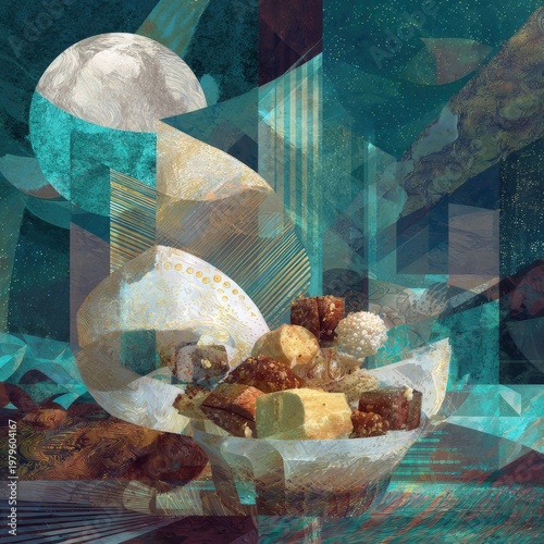 Abstract Geometric Shapes and Transparent Cubes Composition
