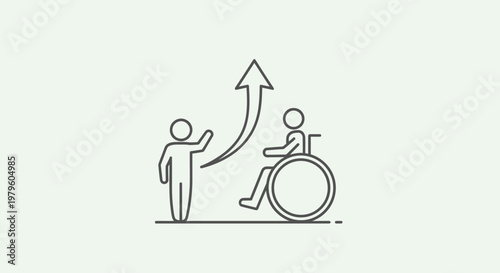 Disability Inclusion and Growth Concept: Person Helping Wheelchair User Upward Arrow