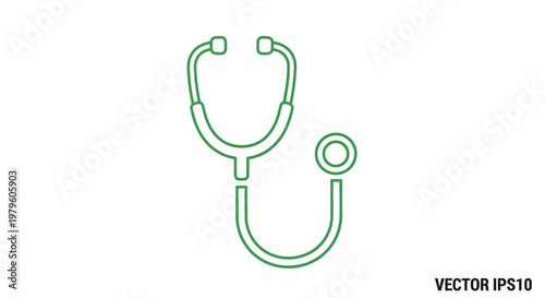 Green Stethoscope Icon Outline - Medical Health Care Symbol Vector