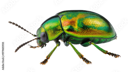 Quadro su tela Vibrant metallic green beetle with orange and yellow markings
