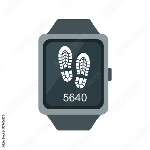 Smart watch with sport app and digital step monitoring for fitness technology in flat design on white background.