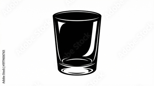 A simple black and white illustration of a clear drinking glass with a thick base