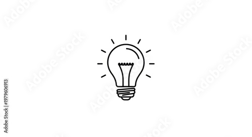 Simple Black and White Light Bulb Illustration.