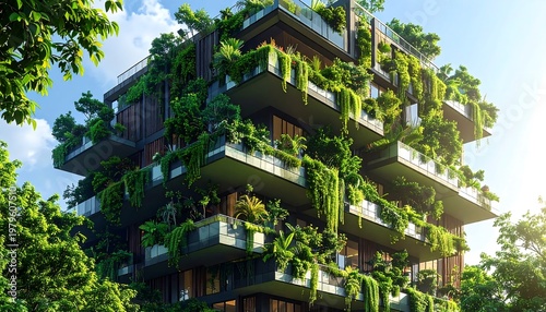Modern Eco-Friendly Building Covered in Lush Green Vegetation.