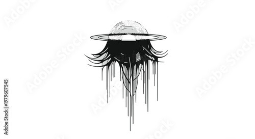 Abstract figure with a halo creates a surreal representation of divine human emotion.