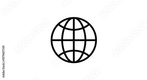 Simple Black Globe Icon on White Background.