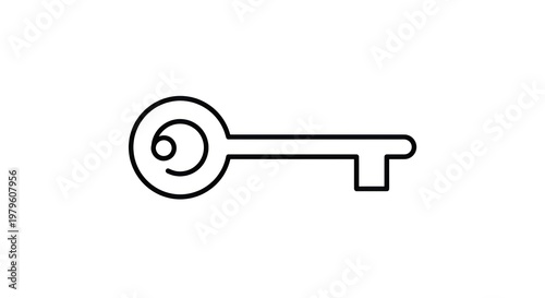 Simple Black Line Key Illustration.
