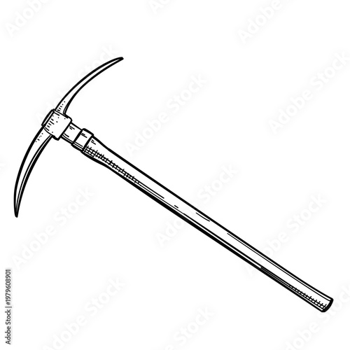 pickaxe mining tool vector line art hand drawn illustration