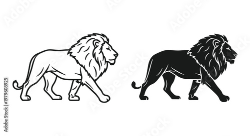 Dual Lion Icon Design Featuring a Majestic Mane in Bold Outline Style