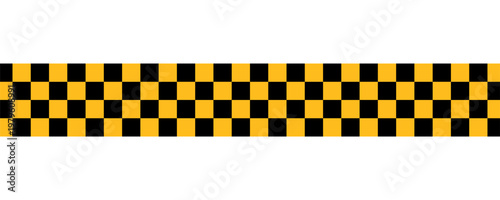 Set of taxi car marking stripes or caution tapes isolated on white background. Black and yellow checkered and striped textures. Forbidden, safety, danger or warning ribbons. Vector flat illustration