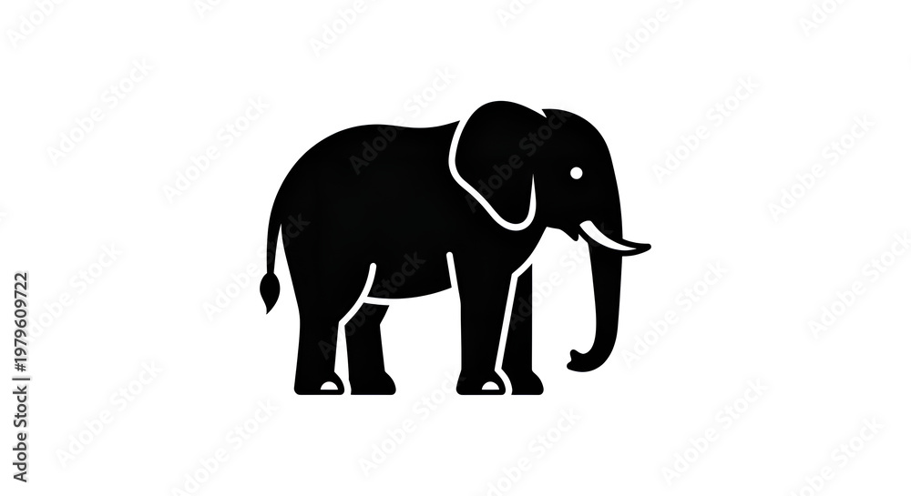 Fototapeta premium Minimalist flat vector icon of standing elephant side view,