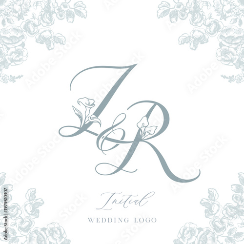Elegant ZR Initial Calligraphy Monogram Logo with Calla Lily Flowers
