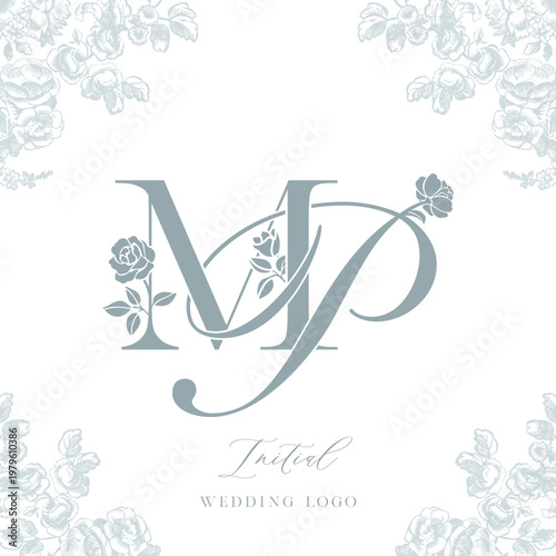 Elegant MP Initial Floral Monogram Logo with Roses