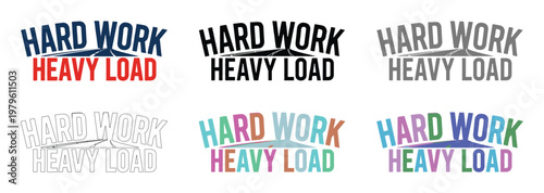 Typography designs showcase heavy workload concepts across varied color variations.