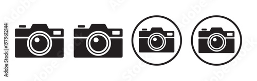 Set of 4 camera icons in two styles with circles isolated on transparent background vector illustration.