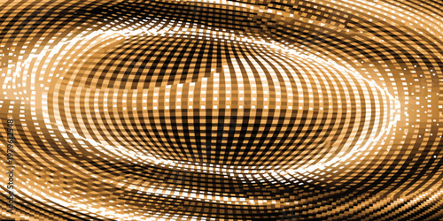 
A golden disco ball shines against an abstract metallic backdrop featuring a textured halftone pattern of circular dots and grid lines for a modern industrial design
