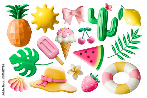 3d summer icon set isolated vector travel illustration collection