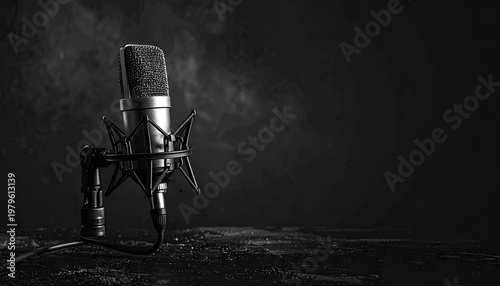 Vintage Microphone on a Dark Textured Background.