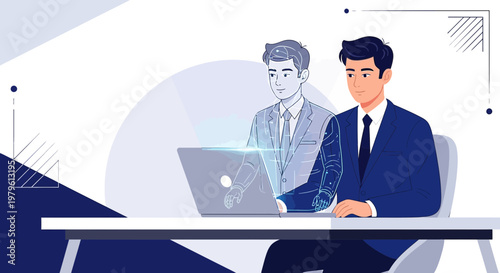 Human and AI collaboration illustration depicting the synergy between man and machine