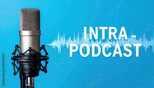 Professional Microphone and Sound Wave for Intra Podcast Recording.