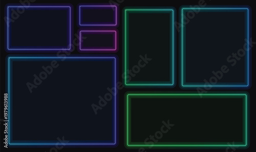 Neon Gaming UI Frame Vector Set for Cyberpunk HUD Interface Design JPG PNG Graphics
