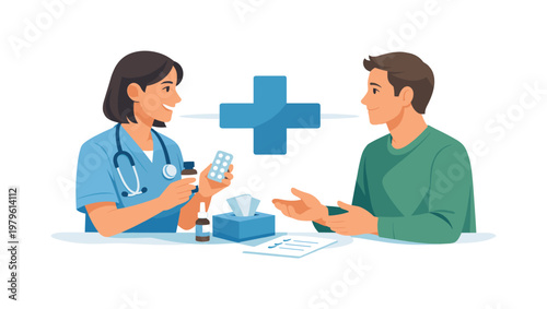 A healthcare worker administering allergy treatment such as medication or guidance in a supportive environment, representing medical care and patient trust, visual