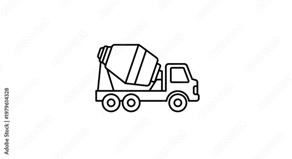 Fototapeta premium Simple Line Art Concrete Mixer Truck Illustration.