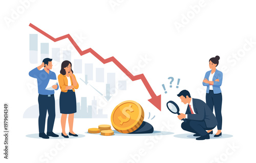 Economic risk and financial instability concept illustrating fluctuations in markets and the impact on investments and business outcomes, visualized with a falling graph