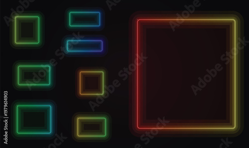 Neon Gaming UI Frame Vector Set for Cyberpunk HUD Interface Design JPG PNG Graphics