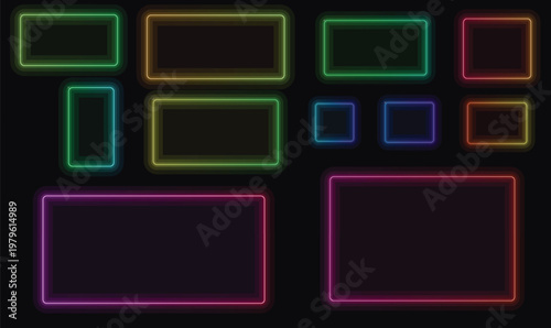 Neon Border Frame Vector Set Glowing Cyberpunk HUD Interface JPG for Gaming UI Design Elements