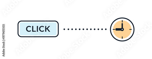 Input debounce and delayed action triggering in responsive user interfaces to prevent overload, a simple button with a small clock and a dotted delay line representing