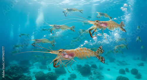 Shrimp Swarm Underwater Ocean Life Vibrant Coral Reef