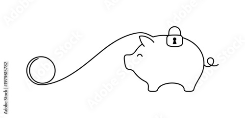 Financial discipline and mindful saving habits for long term stability and independence, a simple coin shape seamlessly evolving into a minimal piggy bank in one