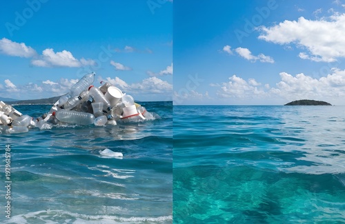 Plastic Pollution vs Clean Ocean – Environmental Awareness and Marine Conservation Concept
