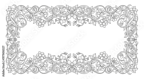 Ornate Floral Border Frame Illustration - Vintage Swirls and Flowers