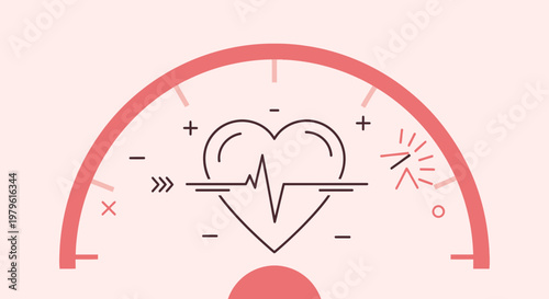 Heartbeat Meter Icon: Health, Cardiology, Vital Signs, Love, Emotion
