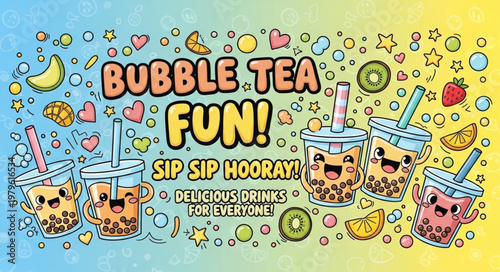 Colorful Bubble Tea Drinks With Tapioca Pearls.
