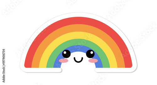 Cute Kawaii Rainbow Character Face with Smiling Eyes and Cheeks