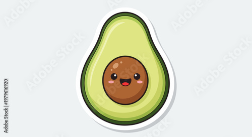 Cute Kawaii Avocado Character with Smiling Face - Healthy Food Icon